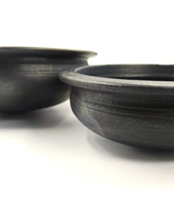 2.5Liter + 4Liter Handcrafted Clay Pan/Pot/Kadai/Earthen/Mud/Mitti Handi - Colour: Black